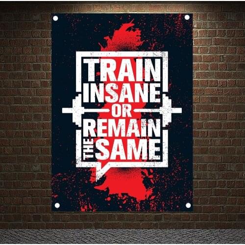 TRAIN INSANE OR REMAIN THE SAME Motivational Workout Posters Exercise Bodybuilding Banners Wall Art Flag Tapestry Gym Wall Decor