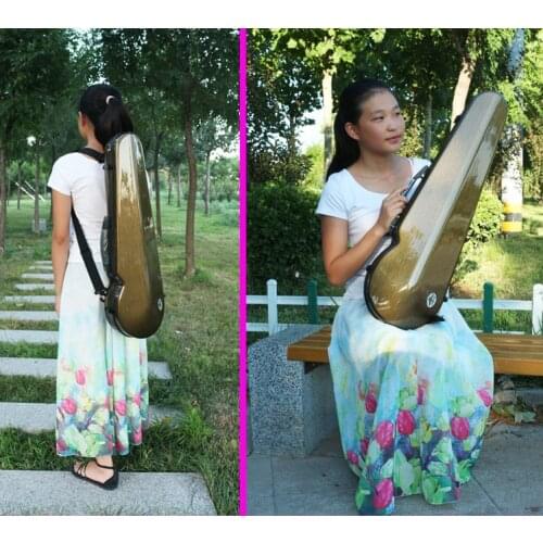 Brown color 4/4 violin case hard case full size carbon fiber triangle shape Strong White #2 put two bow