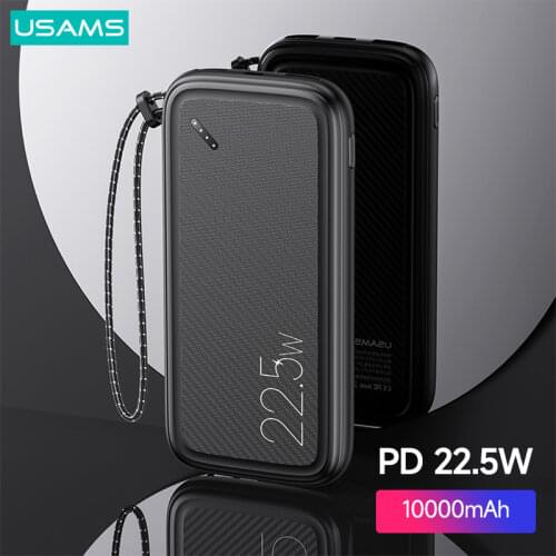 USAMS 10000mAh 22.5W PD3.0 QC3.0 Fast Charging Power Bank For iPhone 12 11 Pro Max Huawei Xiaomi Type C Port External Battery