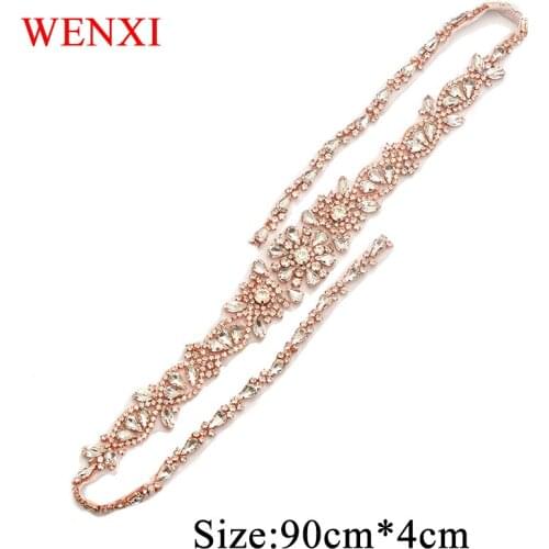 WENXI (10 pcs)Wholesale Bridal Hand Beaded Crystal Rhinestonesd Appliques Sewing On Bridal Sash Accessory DIY Made Crystal 90cm