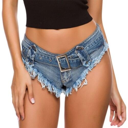 Women Sexy Jeans Shorts Summer Autumn Fashion Low-waist Denim Hole Belt Mini Short Beach Casual Shorts Booty Club Party