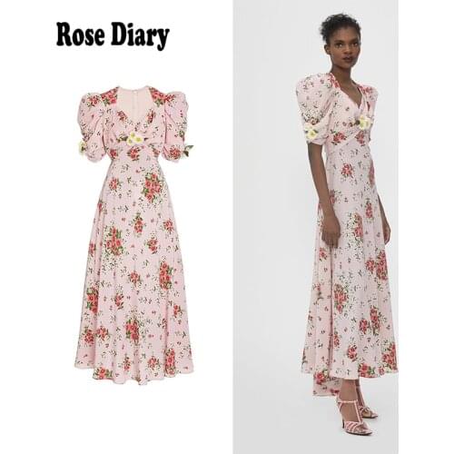 RoseDiary Floral Dres Women Summer Print Lacing-Up Casual Ladies Fitted Short Sundress New Arrival 2021 Pink Clothes For Women