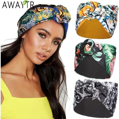 AWAYTR Twist Hairband Metal Scarf Wire Headband Boho Prints Ribbon Scrunchie Flower Bandana Turban Wrap Women Hair Accessories