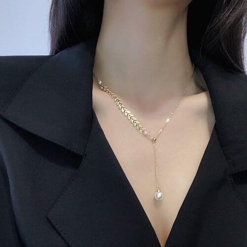 Korean Fashion Pearl Necklace For Women Sexy Collar Necklace Chain Dainty Beaded Pendant Choker Statement Fairy Y2k Jewelry 2021