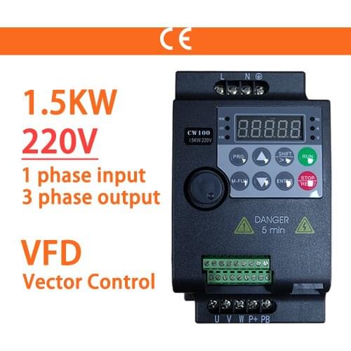 1.5KW 220V 1 Phase Input 3 Ph Output 2HP Economical Mini VFD Variable Frequency Drive Converter for Motor Speed Control Inverter
