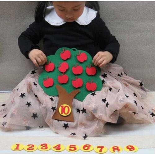 1Set Handmade Apple Tree Children Early Educational Toys Non-Woven Puzzle DIY Learn Digital Cognitive Matching Craft Toys