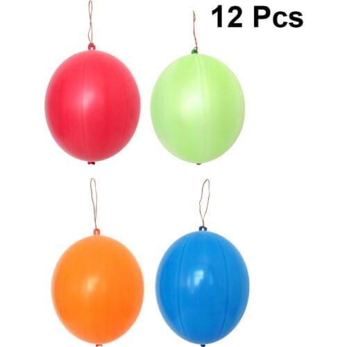 12pcs No Printing Balloon Fun-Filled Balloons Neon Punch Balls with Rubber Band Handle for Party Birthday