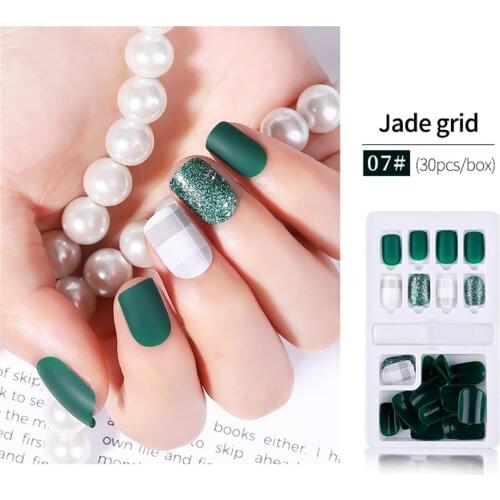 30 Pcs Portable Acrylic Fake Nails Stick On Nails Press on Full Cover False Nail Tips with Adhesive Tabs Fashion Nail Decoration