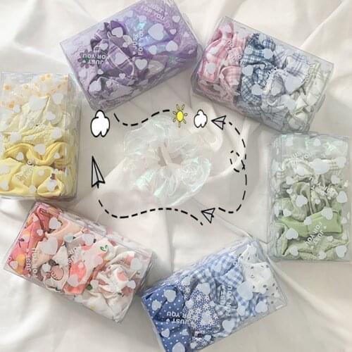 5/6/7/8 Pcs of Pack Women Elastic Hair Bands Headband Set Daisy Flower Print Girls Silky Scrunchie Cute Hair Ties Headwear Gum
