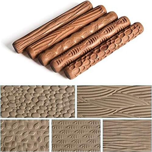 5PCS/set Ceramic tools wood carving pottery wood texture mud roller embossed embossed pattern embossed rod mud roll
