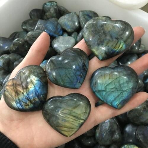 5pcs Natural Polished Labradorite Hand Carved Heart-Shaped Healing