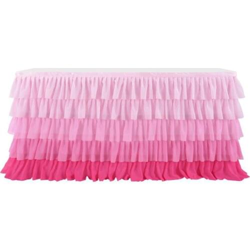 5 Layers Gradient Pink Chiffon Wave Table Skirt for Wedding Party Supplies