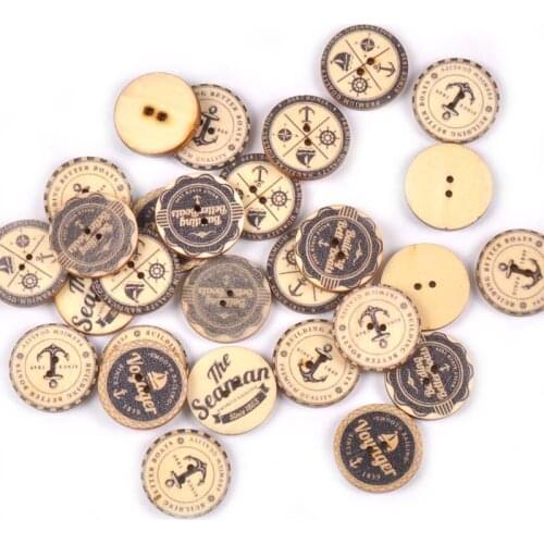 50pcs Mixed Pattern 2 Holes Wooden Round Buttons For Sewing Clothes Accessories Wood Crafts DIY Scrapbooking Home Decor m2580