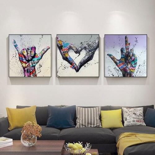 Abstract Heart Gesture Graffiti Art Canvas Painting Loves Hands Wall Art Street Posters and Prints for Living Room Home Decor