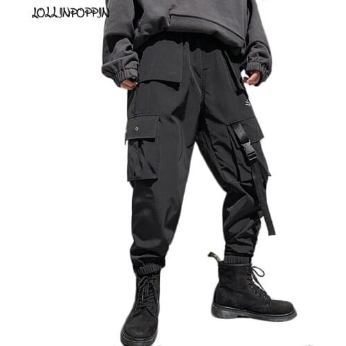 Streetwear Men Cargo Pants Adjustable Leg Opening 2020 Spring Buckle Strap Pocket Mens Casual Pants Elastic Waist Hip Hop Pants