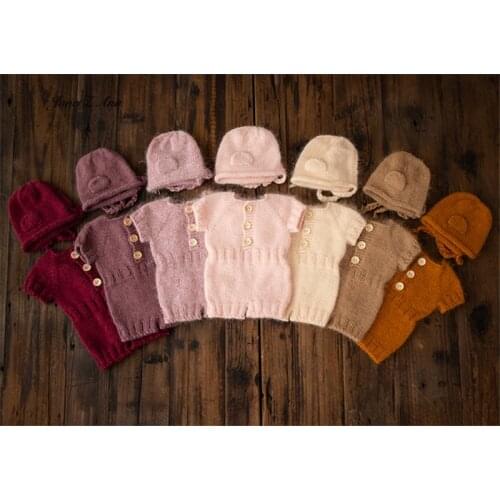 Baby Bear suit newborn baby photo clothes handmade knitted soft hat +romper twins studio shooting outfits