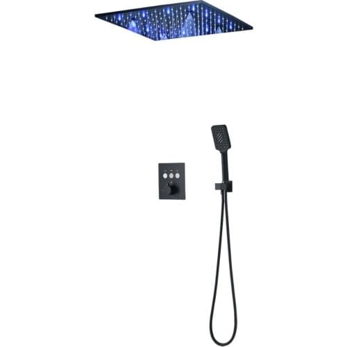 Bathroom Black Shower Set LED Shower Faucets 16Inches/20Inchs Misty Rainfall Shower Head System Button Thermostatic Mixer shower