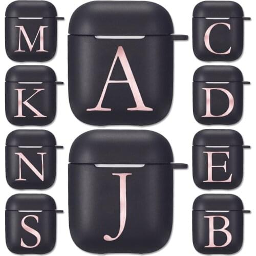 Elegant 26 A-Z Alphabet Letters Print Black Silicone Case for Apple Airpods 1 2 Cases Capital Letter Soft Airpods Earphone Cover