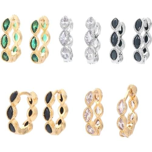 EYIKA Simple Lovely Multicolor Eye Shape Zircon Circle Huggie Earring for Women Twisted 2 Sides Aretes Gold Silver Color Jewelry