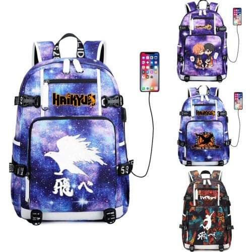 Haikyuu!! Karasuno Koukou travel bag School Bag Hinata Shoyo usb charging canvas shoulder bag Teenager Backpack Laptop bags