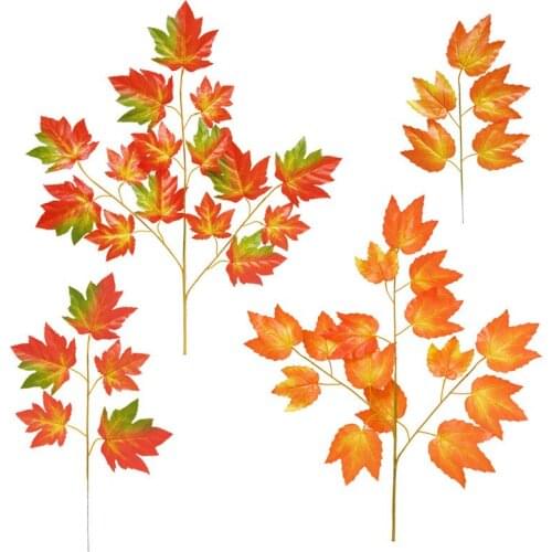 Yellow Multicolor Artificial 5 Fork Maple Leaf Dining Table Flower Arrangement Accessories Wedding Home Room DIY Decor