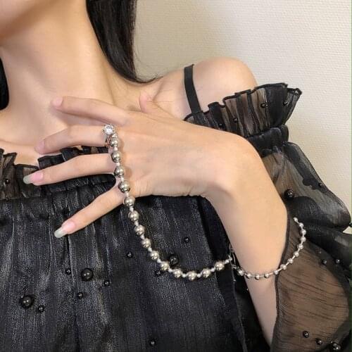 Korea 2020 New Fashion Silver Color Metal Ball Chain Stitching Zircon Ring Niche Simple Jewelry For Women Girls Travel Jewelry