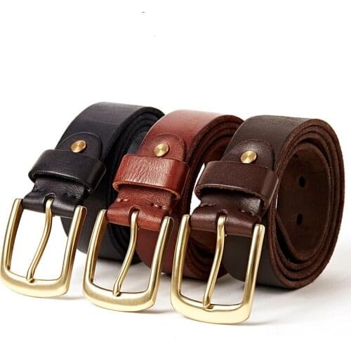2007 New Fashion Cowhide Layer Leather Needle Copper Button Belts Man Wide Genuine Leather Belt