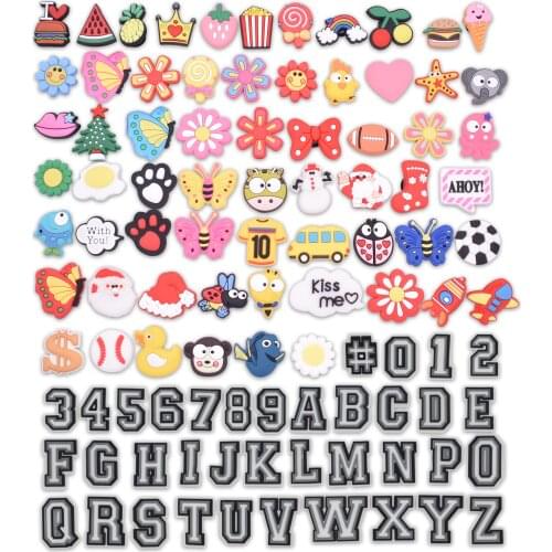 Wholesale 36-150PC Cartoon Shoes Charms For Kids Party Gifts Letter Icon Croc Jibizt Silicone Hole Slipper Accessories