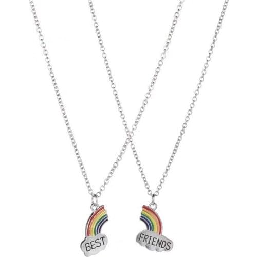 2Pcs/set Best Friend Necklace Charm Rainbow Heart Engrave Best Friend Forever Necklace Pendant Friendship BFF Jewelry Gift