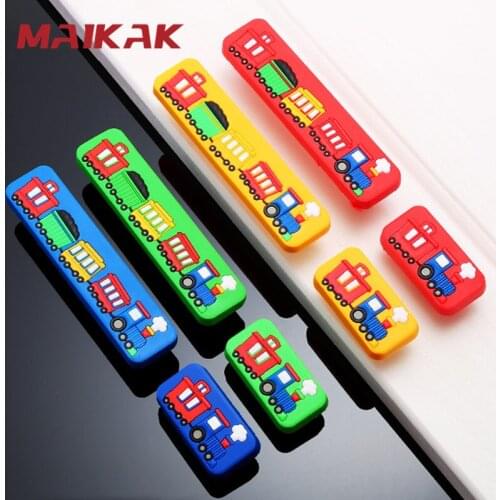 MAIKAK Kids Wardrobe Handle Cartoon Rubber Train Kitchen Cabinet Drawer Knob Children Dresser Pulls Furniture Hardware