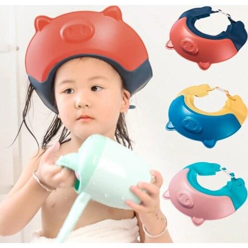 Baby Shower Cap Shampoo Hat for Infants Wash Hair Shield Bath Ear-protection Head Cover Cute Piggy Design Adjustable Shower Caps