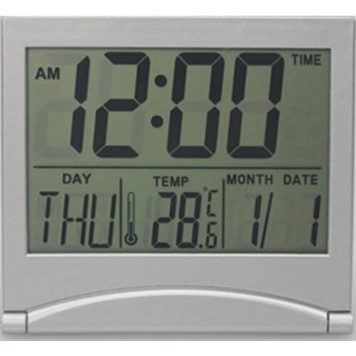Folding LCD Digital Alarm Clock Electronic Calendar Thermometer Mini Desk Clock