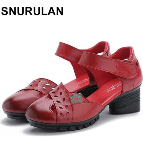SNURULAN 2020 Hot Selling Women Summer Casual Fashion Hollow Out Breathable Sandals Outdoor Thick Heels Shoes New Arrival