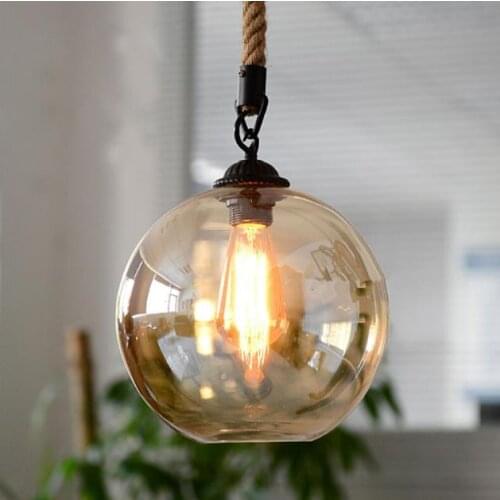 Loft Vintage retro Pendant Lights Industrial Glass Ball Hemp rope E27 Fixtures for Restaurant Dining room Living Room Cafe Bar