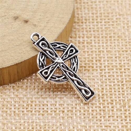 WYSIWYG 5pcs 17x30mm Cross Charms Pendant DIY Metal Jewelry Making Antique Silver Color