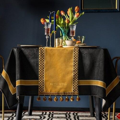 Yellow Velvet Table Runner Solid Color Tassel Dining Tablecloth Runners Table Home Hotel Decoration Bed Runner Cover Cloth