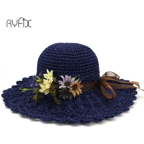 Women summer foldable sun hats Elegant flowers Flora handmade crochet straw hat female beach sun protection hat HA208