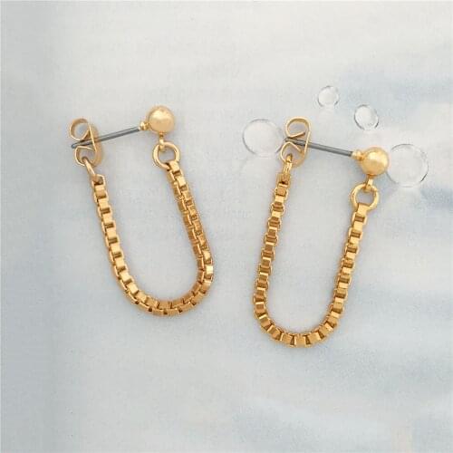Casual Gold Color Plating Railway Chain Stud Earrings For Women Girl Elegant Gorgeous Chic Simple Basic Jewelry