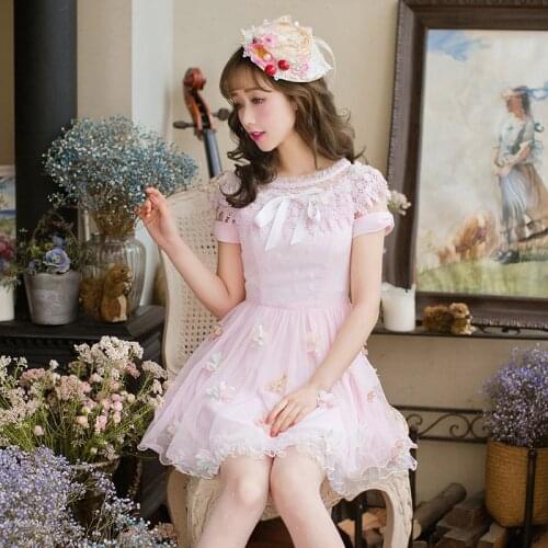 Candy Rain Summer Sweet Pink Mini Bow Flower Embroidery Print Lace Dress Women Sexy Beach Dresses Female C22AB7070