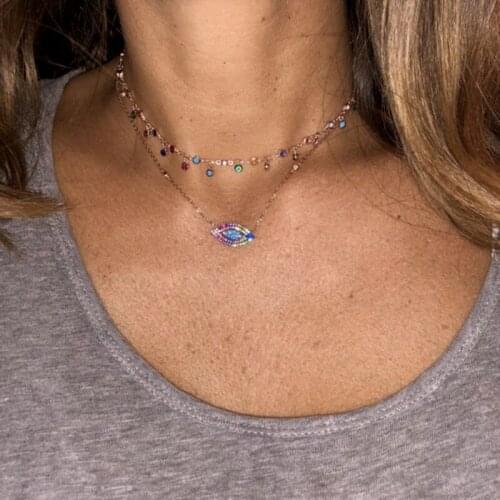 Blue Cz Eye Top Quality 2021 Summer Rose Gold Color Rainbow Small Tiny Stone Elegance Lucky Girl Evil Eye Charm Pendant Necklace