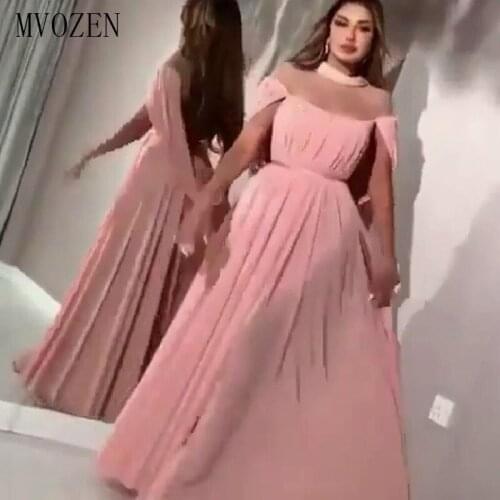 Vestidos Chiffon Long Evening Dresses 2020 A-Line Jewel-Neck Jacket abendkleider Floor Length Evening Dress Formal Gowns
