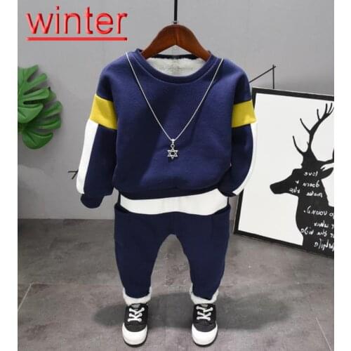 Winter Fashion Kids Set 2pcs Baby Boys Sweatshirt Toddler Thicken Stitching t-shirt + thicken pants Outfits Set for boy 2-6year