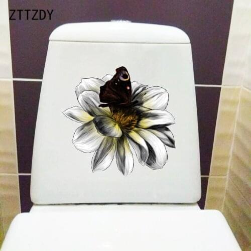 ZTTZDY 22.6CM×22CM Creative Cartoon Butterfly Flower Toilet Cover Decor Fashion Home Wall Stickers T2-1015