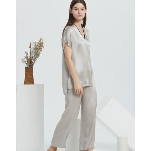 16 Momme Real Silk Pajamas 100% Silk Sleepwear V-neck Short-Sleeved Pants Casual Suit Sleepwear Silky Pijama New Lounge Wear