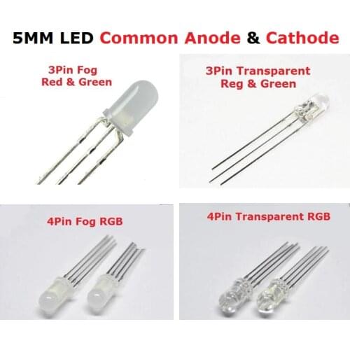 20PCS 5MM LED Common Cathode RGB light emitting diode common anode Red & Green F5 3Pin 4Pin Transparent/Fog positive negative