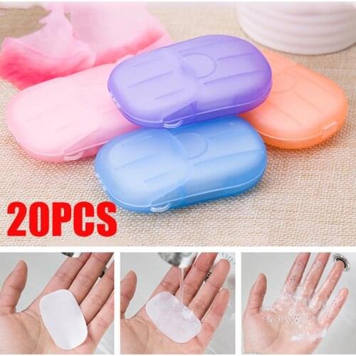 20 PCS/Box Travel Hand-washing Soap Paper Multifunctional Aroma Sliced Cleaning Paper Disposable Boxed Mini Bathroom Soap