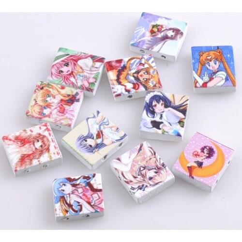 20x18mm 50pcs Mixed Natural Cartoon Girl Square Wooden Spacer Bead Beads For Jewelry making DIY MT0821