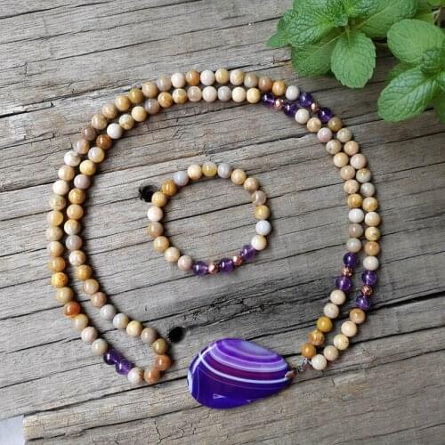8mm Natural Stone Beads,Prayer Mala,Amethyst,Coral Jade,JapaMala Sets,Spiritual Jewelry,Meditation,Inspirational,108 Mala Beads