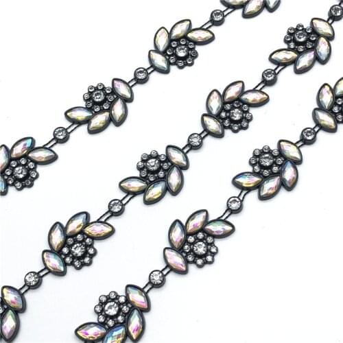 5yard beaded rhinestone trimmings for clothes Handmade beading appliques patch diy sewing accessories for wedding dresses