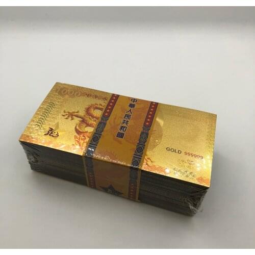 100pcs/lot New 1000 Gold Foil Banknotes Chinese Dragon with Security UV Light for Money Currency Collection Gifts